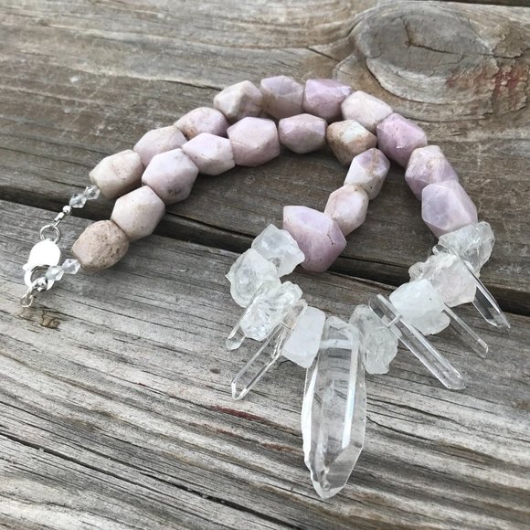 Goddess Necklace Genuine Quartz Crystal Pink Kunzite Solid Sterling Silver 925 - Picture 4 of 12